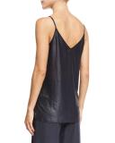 Lacquered Crepe V-Neck Camisole, Navy