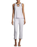 Sleeveless Keyhole Two-Piece Cropped Pajama Set, Pink