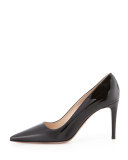 Patent Leather Point-Toe Pump, Black