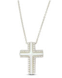 Small 18k White Gold Cross Necklace with Mother-of-Pearl & Diamonds