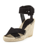Stefania Suede Espadrille Wedge Sandal, Black