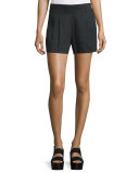Solid Linen-Blend Shorts, Black