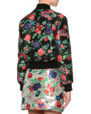 Cropped Floral Brocade Bomber Jacket, Red/Black