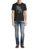 Distressed Spay-Bleached Relaxed Slim Jeans, Indigo