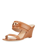 Gigi Leather Two-Band Slide Sandal, Tan