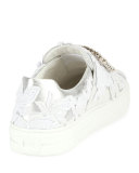 Sneaky Viv Macramé Strass Buckle Sneaker, White/Silver