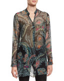 Paisley Chiffon Long Blouse, Teal