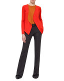 Draped Open-Front Two-Tone Cardigan, Toucan/Karminspint