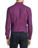 Mini Dot-Print Long-Sleeve Sport Shirt, Wine