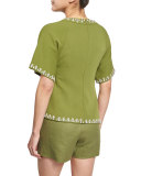Embellished Short-Sleeve Cady Top, Hills