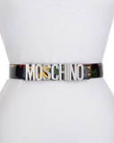 Floral Patent Leather Belt, Black
