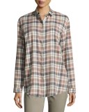 Sabira Long-Sleeve Madras Plaid Blouse, Femme Pink Multi