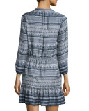 Agathe Silk Multipattern Dress, Blue