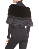 Adler Mink Fur Capelet W/Feather Trim, Black