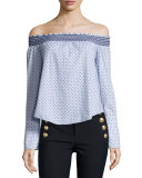 Off-the-Shoulder Boxy Polka-Dot Top, Oxford