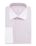 Contrast-Collar Multi-Stripe Dress Shirt, Red/Blue