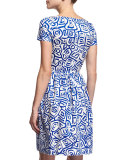 Short-Sleeve Printed Dress, Marine Blue