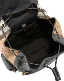 Large Leather & House Check Rucksack, Black