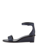 Marcia Leather Demi-Wedge Sandal, Navy