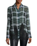 Fluid Tartan Plaid Silk Blouse, Green