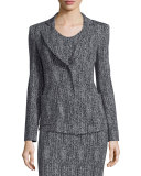 Fitted Cotton-Blend Herringbone Jacket, Black/Multi