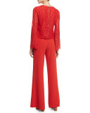 Pasha Floral-Lace Bell-Sleeve Top