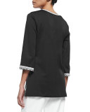 3/4-Sleeve Embroidered Tunic, Petite 