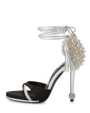 Lasso Pearly Ankle-Wrap Sandal, Black/Silver