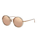 Trimmed Round Mirrored Sunglasses, Rose Gold