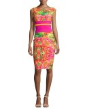 Sumatra Cap-Sleeve Floral Sheath Dress, Multicolor