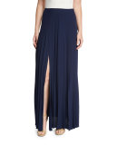 Pleated Front-Slit Maxi Skirt, Maritime