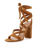 Janis High Suede Lace-Up 105mm Sandal, Almond
