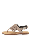 Erin Leather Tassel Flat Sandal, Sand