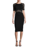 Arrow Mesh-Inset Sheath Dress, Black