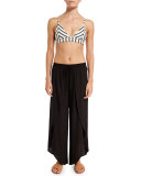 Justina Split-Front Wide-Leg Coverup Pants, Black