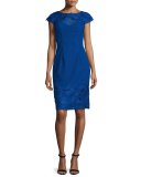 Lace Open-Back Embroidered Cocktail Dress, Royal