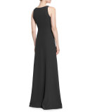 Techno Cady Side-Ruffle Gown, Black