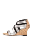 Glassa Strappy Cork Wedge Sandal, Gunmetal