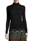 Solid Waffle-Knit Wool-Blend Turtleneck, Black