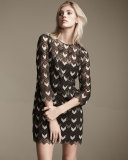 Eve 3/4-Sleeve Macrame Chevron Dress, Anthracite
