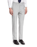 Solid Flat-Front Wool Trousers, Gray