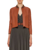 Perforated Leather Bomber Jacket, Wood
