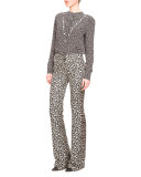 Serge Floral-Print Boot-Cut Pants, Black/Natural White