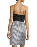 Halter Combo Striped-Skirt Cocktail Dress