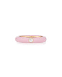 Pink Enamel Ring with One Diamond, Size 5.5