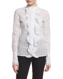 Ruffle-Front Eyelet Blouse, White