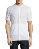 Mandarin-Collar Short-Sleeve Shirt, Optic White