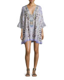 Embellished Tie-Front Bell-Sleeve Coverup Dress, Singing Wells