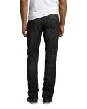 Rocco Distressed Simple Moto Jeans, Black