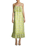 Floral-Print Tiered Maxi Slip Dress, Yellow Pattern